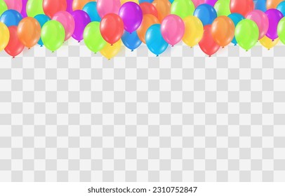 Vector colorful balloons isolated on png background. Festive 3d helium balloons template for anniversary. Birthday party design. Vector illustration on transparent background