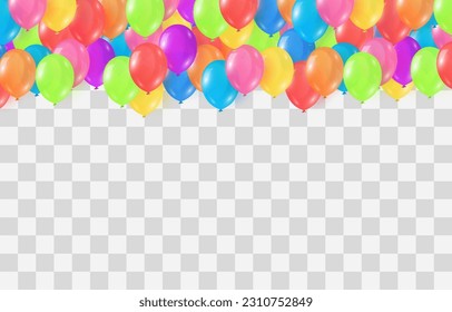 Vector colorful balloons isolated on png background. Festive 3d helium balloons template for anniversary. Birthday party design. Vector illustration on transparent background