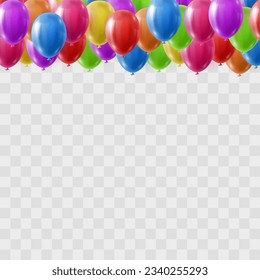 Vector colorful balloons isolated on png background. Realistic festive 3d helium balloons template for anniversary, Birthday party design. Vector illustration on transparent background