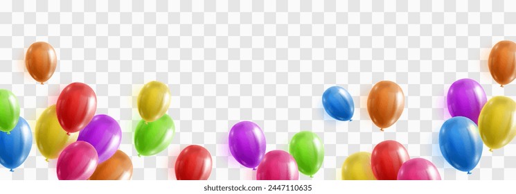 Vektorgrafik bunte Ballons isoliert auf PNG-Hintergrund. Realistische festliche 3D-Helium-Ballons Vorlage für Jubiläum, Geburtstagsparty-Design. Vektorillustration auf transparentem Hintergrund