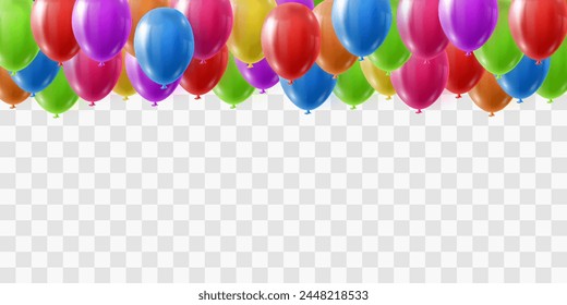 Vector colorful balloons isolated on png background. Realistic festive 3d helium balloons template for anniversary, Birthday party design. Vector illustration on transparent background