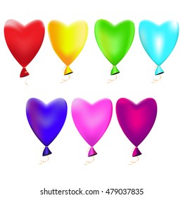 Vector colorful balloons. Mesh balloons for greeting card, Saint Valentine Day, Birthday, any holiday. Isolated heart balloons for decor and design.  Elements for decor and design.
