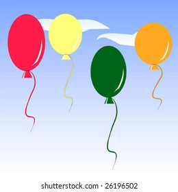 Vector colorful balloons on a blue sky with clouds