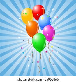 Globos vectoriales coloridos sobre fondo retro azul