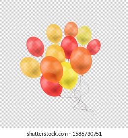 Vector Colorful Balloons on Light Transparent Background, Isolated Object, Holiday Concept, Birthday Suprpise Party Decoration.