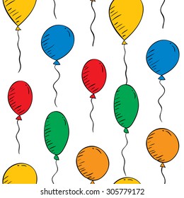 Vector colorful balloons on a white background. Seamless wallpaper