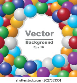 Vector Colorful Balls Frame. Vector background made with 3d realistic balls. Balls texture frame template, banner, poster flyer card, postcard, cover, brochure. Add your own text. Celebration concept.