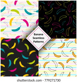 Vector colorful banana seamless pattern collection