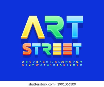 Vector colorful banner Art Street. Creative bright Font. Set of Trendy Alphabet Letters and Numbers