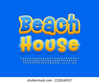 Vector colorful banner Beach House. Handwritten bright Font. Playful Alphabet Letters and Numbers set