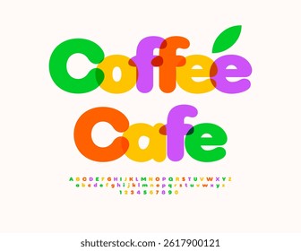 Vector Colorful banner Coffee Cafe. Vibrant Festive Font. Bright Watercolor Set of Modern Alphabet Letters and Numbers set.
