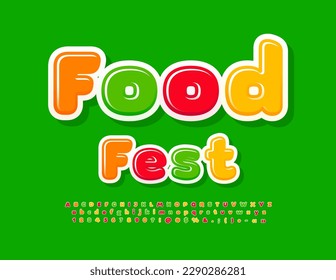 Vektorfarbiges Banner Food Fest. Helle, kreative Schriftart. Glossy Alphabet Letters and Numbers Set