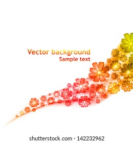 Vector colorful banner with mesh wave and flowers. Abstract pattern isolated on white background.