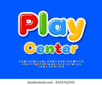 Vector colorful banner Play Center. Childish style Alphabet Letters and Numbers set. Cute bright Font