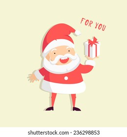 Vector colorful banner with santa and gift. Card for you.