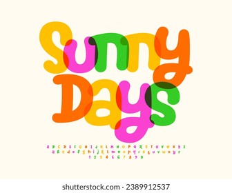 Vektorbanner Sunny Days mit künstlerischer Schriftart. Satz einzigartiger Alphabet-Buchstaben und -Zahlen