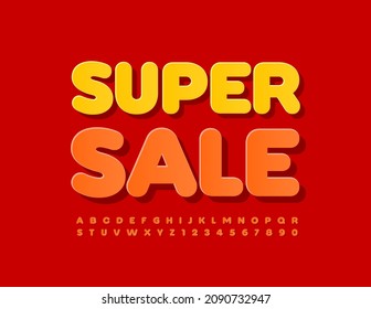 Vector colorful Banner Super Sale. Trendy Bright Font. Artistic Alphabet Letters and Numbers