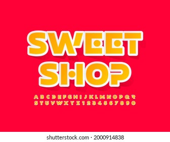 Vector Colorful Banner Sweet Stop. Bright Trendy Font. Sticker set of Alphabet Letters and Numbers