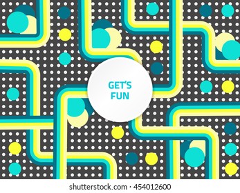 Vector colorful banner. Template funny disco card. Modern abstract background. Fashion print. Black style design. Urban futuristic backdrop