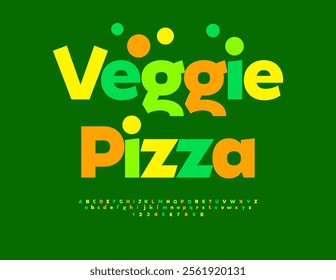 Vector colorful banner Veggie Pizza. Bright Trendy Font. Decorative Alphabet Letters and Numbers set.