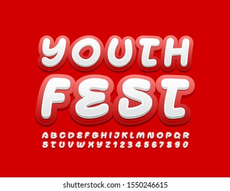 Vector colorful Banner Youth Fest. Playful bright Font. Creative Alphabet Letters and Numbers.