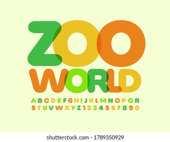 Vector colorful banner Zoo World. Creative Bright Font. Alphabet Letters and Numbers for Family, Children 