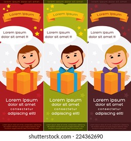 Vector colorful banners with man and gift