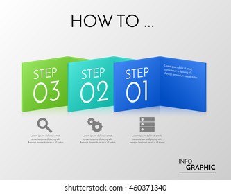 Vector colorful banners with three steps. Infographic 3d boxes with business icons.  