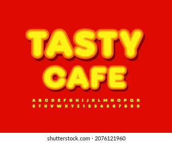 Pancarta de colores vectorialesCafe sabrosa. Tipo de letra brillante. Letras y números de alfabeto creativos