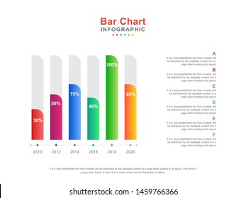 Vector Colorful Bar chart template with numbers. 6 options or steps. Infographics for business concept. Can be used for flow charts, presentations, web sites, banners, printed materials etc.