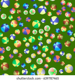 Vector Colorful Beach Balls Seamless Pattern on Green Background
