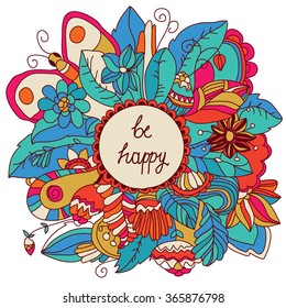vector colorful beautiful floral background with flowers around and wish of happiness