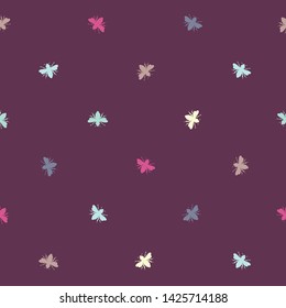 Vector Colorful Bees Shapes on Purple seamless pattern background.