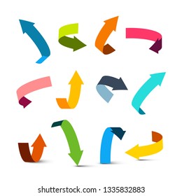 Vector Colorful Bent Arrows Set. Up, Down, Left and Right Arrow Symbols.