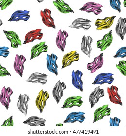 Vector Colorful Bike Helmets Seamless Pattern on White.