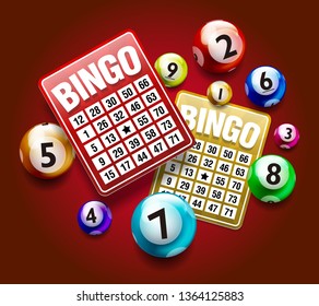 Vector Colorful Bingo Ball With Bingo Card Isolated On Red Background