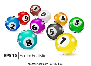 Vector Colorful Bingo Balls Lie In Random Order. Lottery Number Balls. Colored Balls Isolated. Bingo Balls With Numbers. 