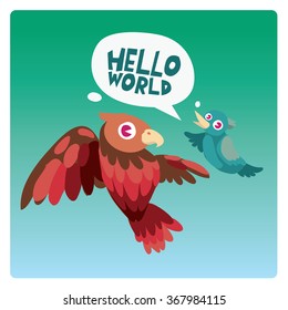 Vector colorful birds say hello to the world