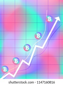 vector colorful bitcoin uptrend graph gradient background for brochure banner or publication