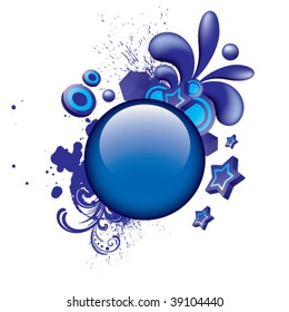 Vector. Colorful blue grunge button. No transparencies, only gradients used.
