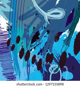 vector colorful blue paint brush and strokes, splash for poster, brochures, flyers, banner, wallpaper, poster. freehand composition . modern nice strokes pattern
