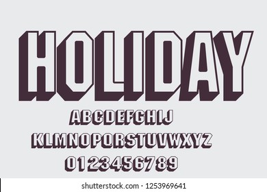 Image vectorielle de police et d'alphabet colorés en gras, de police d'affichage rétro 3d, d'alphabet, de lettres et de chiffres. Contrôle de couleur de la montre