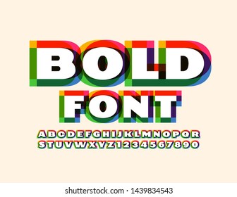 Vector colorful Bold Font. Bright creative Alphabet Letters and Numbers. 