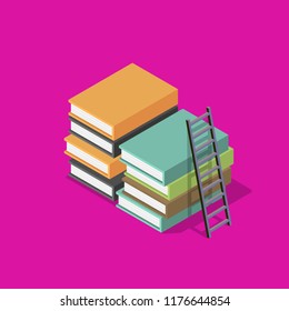 Vector Colorful Books stack and ladder with pink background