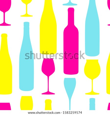 Vector colorful bottles and glasses pattern 