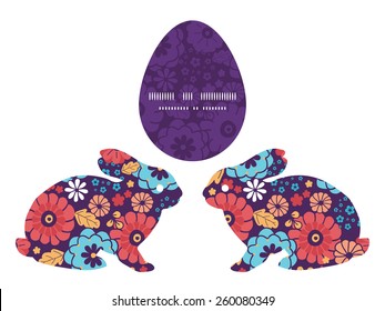Vector colorful bouquet flowers bunny rabbit silhouette Easter frame