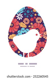 Vector colorful bouquet flowers chicken silhouette Easter frame