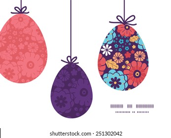 Vector colorful bouquet flowers hanging Easter eggs ornaments sillhouettes frame card template