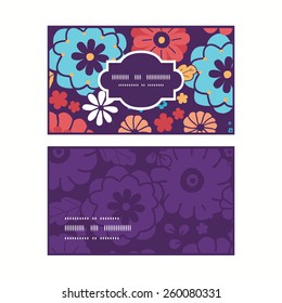 Vector colorful bouquet flowers horizontal frame pattern business cards set