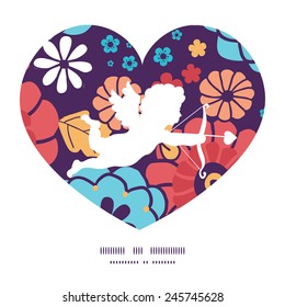Vector colorful bouquet flowers shooting cupid silhouette frame pattern invitation greeting card template